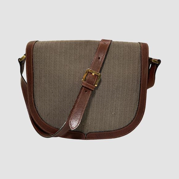 Mark Cross Vintage Herringbone Canvas & Leather Crossbody Shoulder Bag Italy - Picture 1 of 11